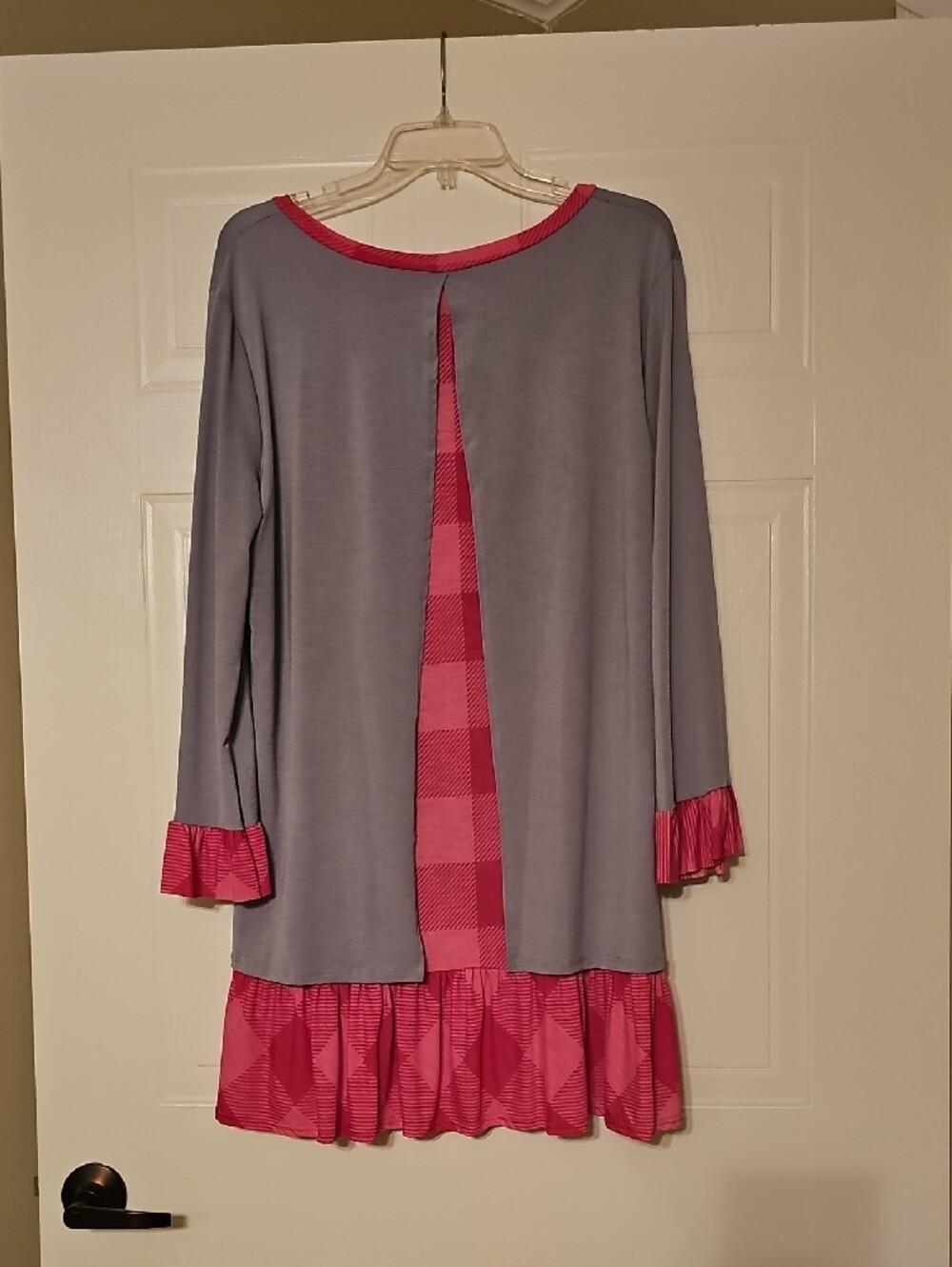 Relaxed Two-Tone Tunic with Pink Ruffle Trim - Picture 2 of 2